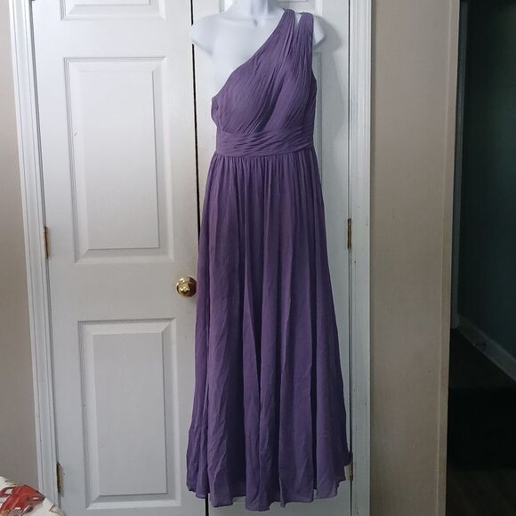 Azazie Molly Tahiti A-Line One Shoulder Chiffon Dress sz 4 EUC - Picture 1 of 8